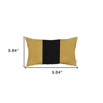 12" X 20" Black And Yellow Geometric Zippered Handmade Polyester Lumbar Pillow Cover