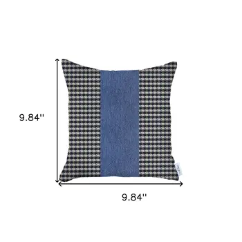 18" X 18" White And Blue Houndstooth Zippered Handmade Polyester Throw Pillow Cover