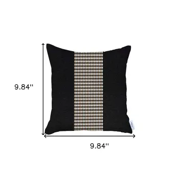 18" X 18" Black And Brown Houndstooth Zippered Handmade Polyester Throw Pillow Cover