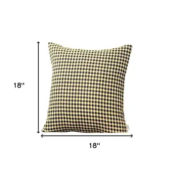 Set of Two 18" Yellow and Black Houndstooth Fabric Throw Pillows