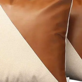 Set of Two 18" Brown And Ivory Faux Leather And Fabric Throw Pillows