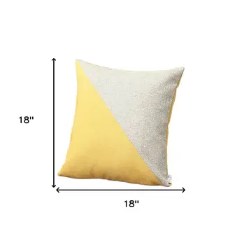 Set of Two 18" Yellow and Gray Color Block Fabric Throw Pillows