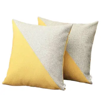 Set of Two 18" Yellow and Gray Color Block Fabric Throw Pillows