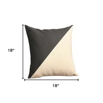 Set of Two 18" Ivory and Black Color Block Fabric Throw Pillows