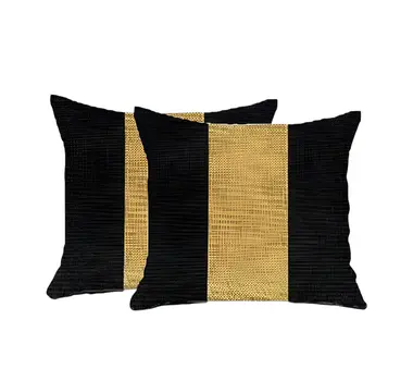 Set Of Two 18" X 18" Black And Yellow Geometric Zippered Handmade Polyester Throw Pillow