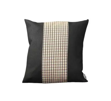 Set of Two 18" Black Brown and White Houndstooth Fabric Throw Pillows