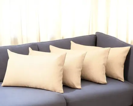 Set of Four 12" X 20" Ivory Fabric Lumbar Throw Pillows