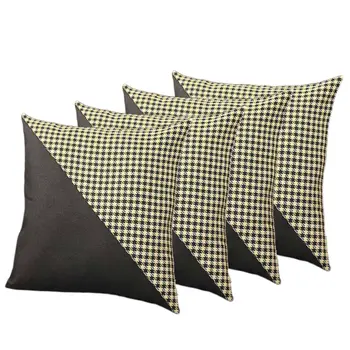 Set of Four 18" Black and Yellow Houndstooth Fabric Throw Pillows