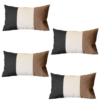 Set of Four 12" X 20" Brown and Black Fabrc Lumbar Throw Pillows