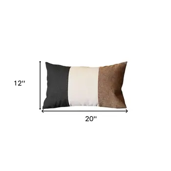 Set of Four 12" X 20" Brown and Black Fabrc Lumbar Throw Pillows