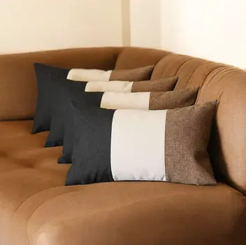 Set of Four 12" X 20" Brown and Black Fabrc Lumbar Throw Pillows
