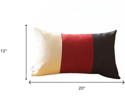 Set of Four 12" X 20" Black Red and Ivory Color Block Fabric Lumbar Throw Pillows