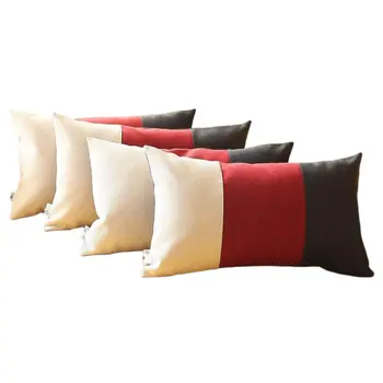 Set of Four 12" X 20" Black Red and Ivory Color Block Fabric Lumbar Throw Pillows