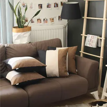 Set of Four 18" Black Ivory And Brown Fabric Throw Pillows