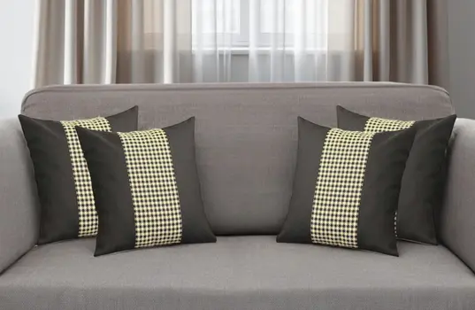 Set of Four 18" Black and Yellow Houndstooth Fabric Throw Pillows