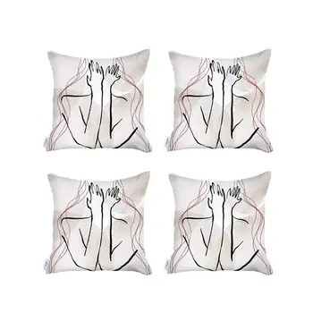 Set Of Four 18" X 18" Black And Grey Abstract Zippered Handmade Polyester Throw Pillow