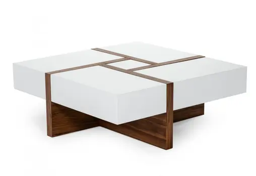 39" Brown and White Wood Square Solid Coffee Table With Four Drawers