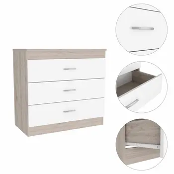 29" Light Gray and White Three Drawer Dresser