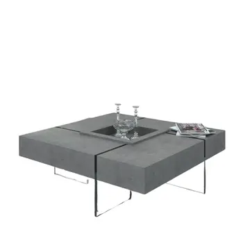 47" Gray and Clear Concrete And Glass Square Solid Coffee Table