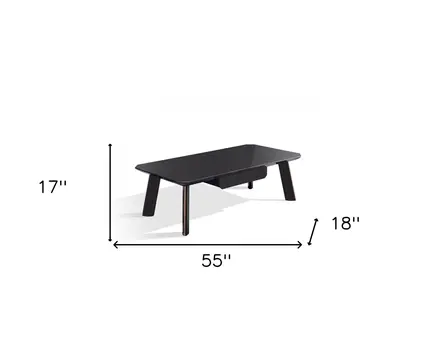55" Ebony and Dark Brown Wood And Stainless Steel Coffee Table With Drawer