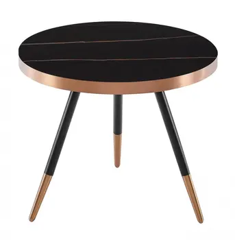 20" Black and Gold Faux Marble And Metal Round Coffee Table