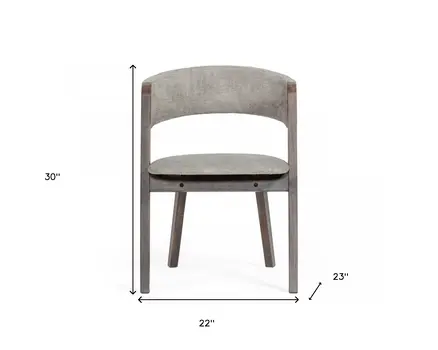 Set of Two Gray and Brown Upholstered Fabric Dining Arm Chairs
