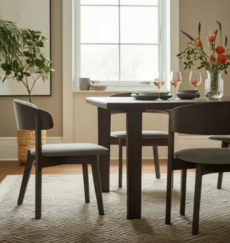 Set of Two Gray and Brown Upholstered Fabric Dining Arm Chairs