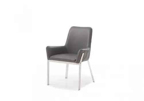Gray and Silver Upholstered Faux Leather Dining Arm Chair
