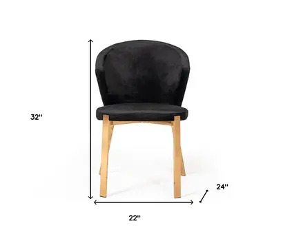 Set of Two Black and Champagne Upholstered Velvet Wing Back Dining Side Chairs