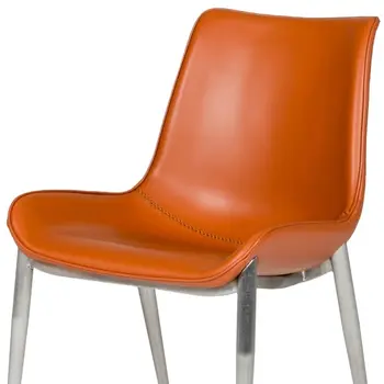 Set of Two Terra Cotta and Silver Upholstered Faux Leather Wing Back Dining Side Chairs