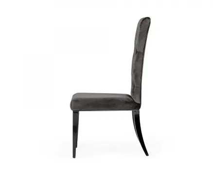 Set of Two Gray and Black Upholstered Velvet Dining Side Chairs