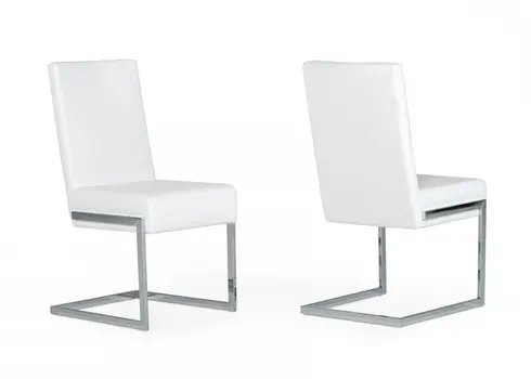 Set of Two White Silver Modern Dining Chairs