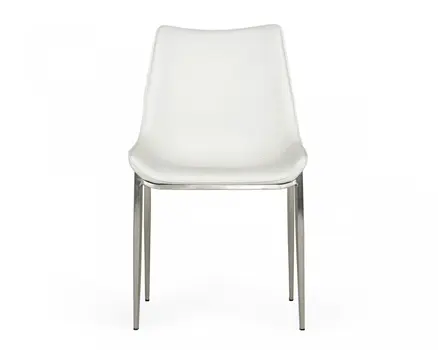 Set of Two White and Silver Upholstered Faux Leather Dining Side Chairs