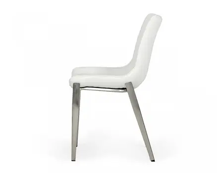Set of Two White and Silver Upholstered Faux Leather Dining Side Chairs