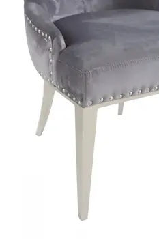 Set of Two Grey Velvet Tufted Dining Chairs