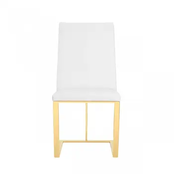 White and Gold Upholstered Faux Leather Dining Side Chair