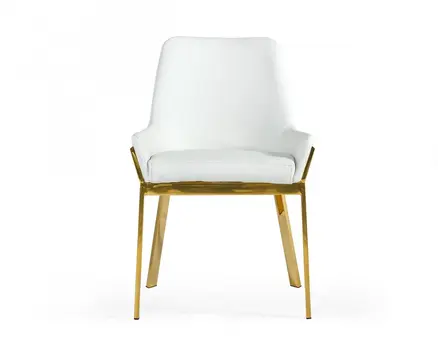 White and Gold Upholstered Faux Leather Dining Arm Chair