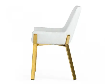 White and Gold Upholstered Faux Leather Dining Arm Chair