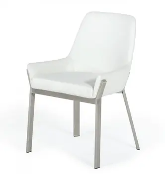 White and Silver Upholstered Faux Leather Dining Arm Chair