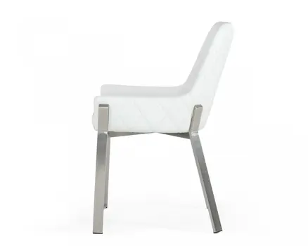 White and Silver Upholstered Faux Leather Dining Arm Chair