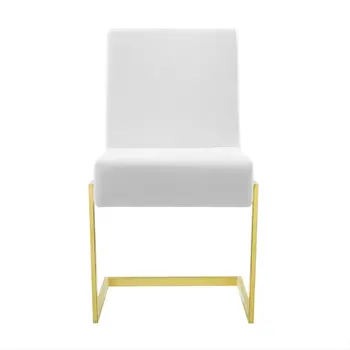 Set of Two White and Gold Upholstered Faux Leather Dining Side Chairs