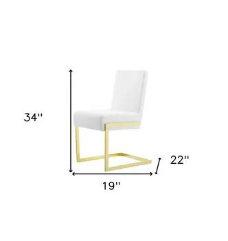 Set of Two White and Gold Upholstered Faux Leather Dining Side Chairs