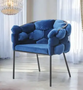 Blue and Black Upholstered Fabric Dining Arm Chair