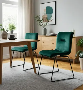 Set of Two Green and Black Upholstered Fabric Dining Side Chairs