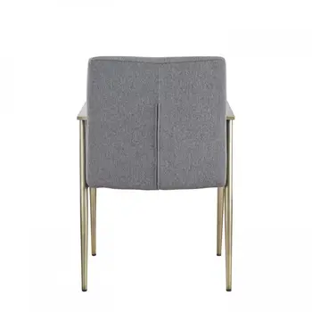 Gray and Antiqued Brass Upholstered Fabric Dining Arm Chair