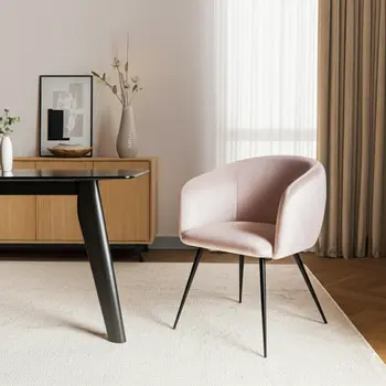 Pink and Black Upholstered Velvet Dining Arm Chair