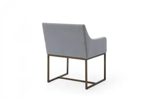 Gray and Antiqued Brass Upholstered Fabric Dining Arm Chair
