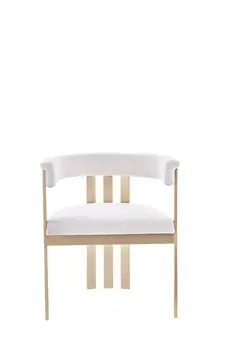 Beige and Gold Upholstered Velvet Slat Back Dining Arm Chair