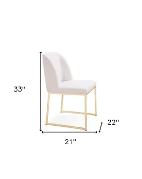 Set of Two White and Gold Upholstered Fabric Wing Back Dining Side Chairs
