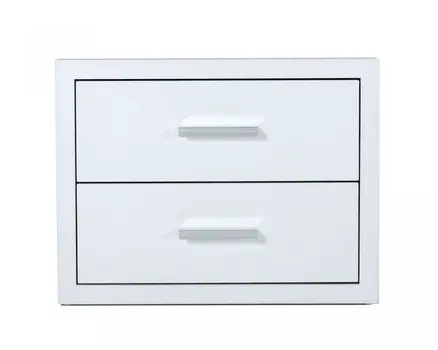 Modern Glossy White Box Nightstand with Two Drawers